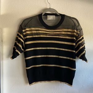 Phillip Lin 3.1 see through black gold horizontal strips crop top, S